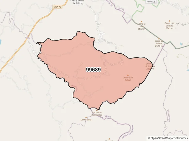 Mapa del código postal 99689, Huanusco, Zacatecas