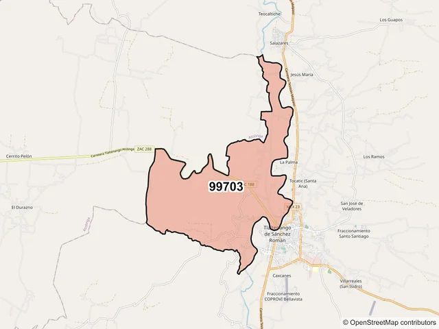 Mapa del código postal 99703, Tlaltenango de Sánchez Román, Zacatecas