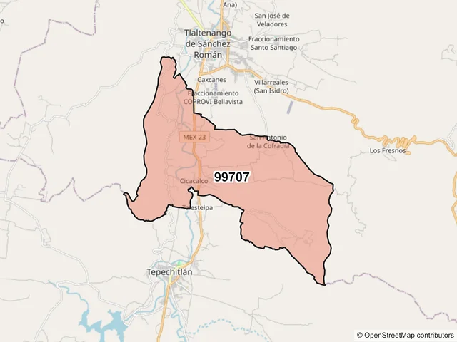 Mapa del código postal 99707, Tlaltenango de Sánchez Román, Zacatecas