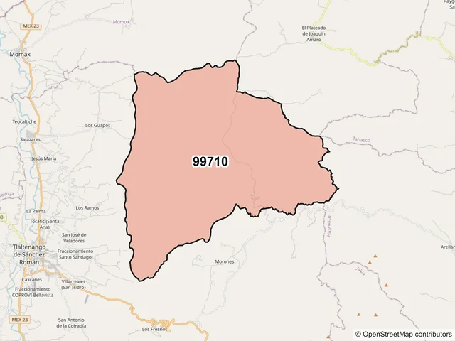 Mapa del código postal 99710, Tlaltenango de Sánchez Román, Zacatecas