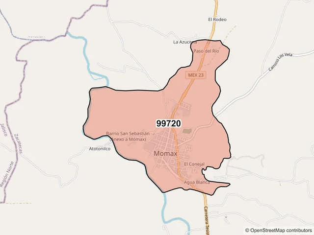 Mapa del código postal 99720, Momax, Zacatecas