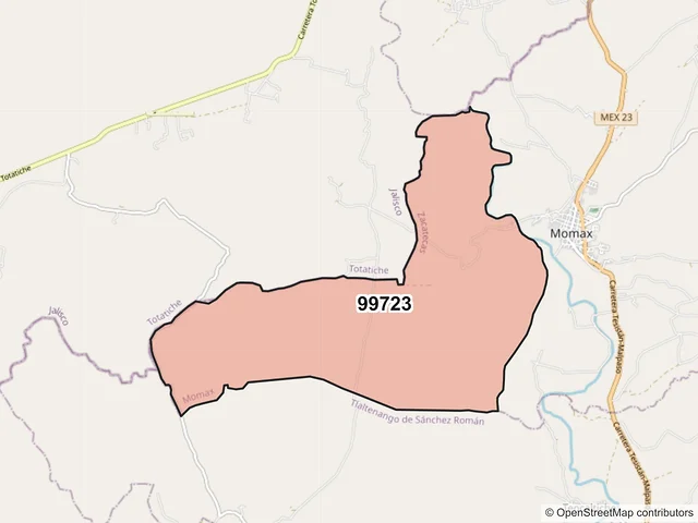 Mapa del código postal 99723, Momax, Zacatecas