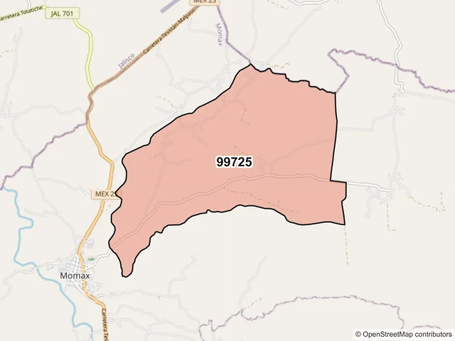 Mapa del código postal 99725, Momax, Zacatecas