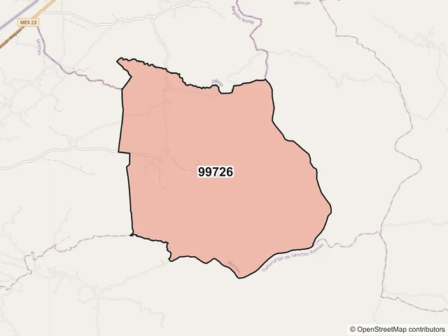 Mapa del código postal 99726, Momax, Zacatecas