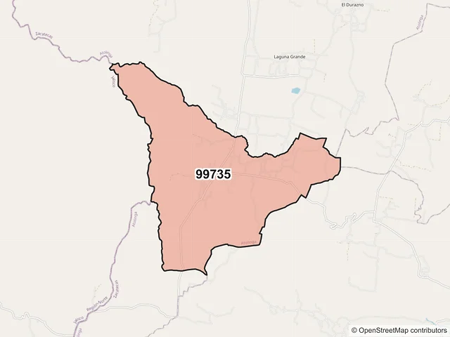 Mapa del código postal 99735, Atolinga, Zacatecas