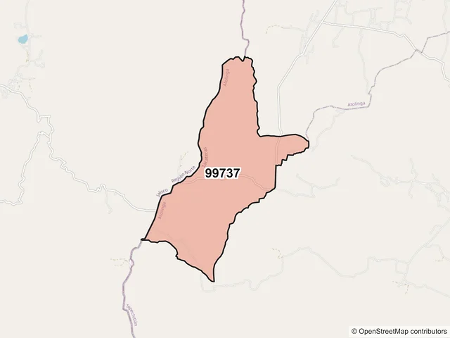 Mapa del código postal 99737, Atolinga, Zacatecas