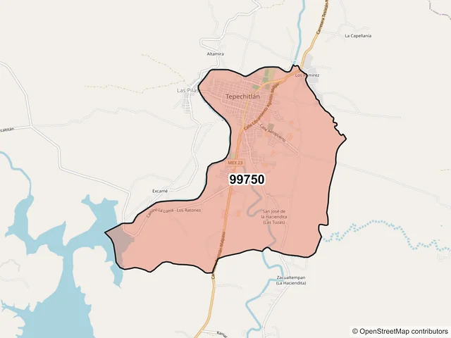 Mapa del código postal 99750, Tepechitlán, Zacatecas
