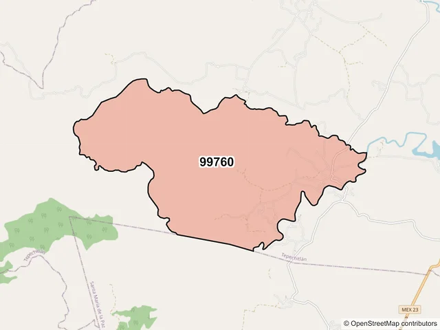 Mapa del código postal 99760, Tepechitlán, Zacatecas