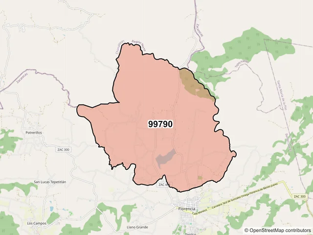 Mapa del código postal 99790, Benito Juárez, Zacatecas