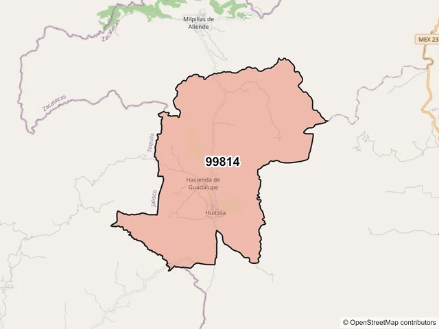 Mapa del código postal 99814, Teúl de González Ortega, Zacatecas