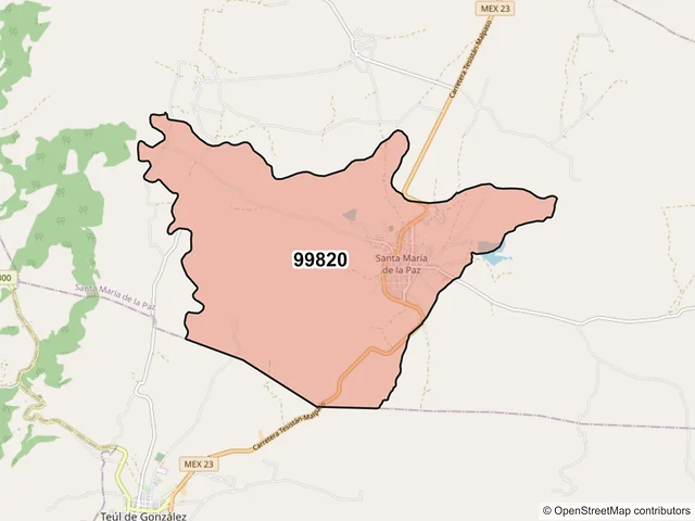 Mapa del código postal 99820, Santa María de la Paz, Zacatecas