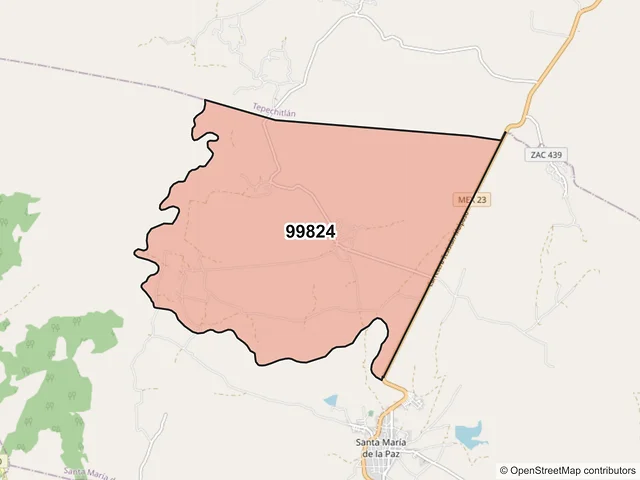 Mapa del código postal 99824, Santa María de la Paz, Zacatecas