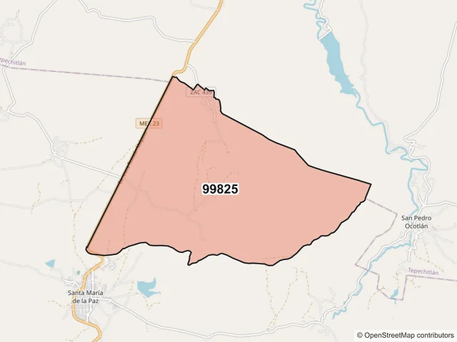 Mapa del código postal 99825, Santa María de la Paz, Zacatecas