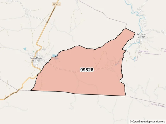Mapa del código postal 99826, Santa María de la Paz, Zacatecas