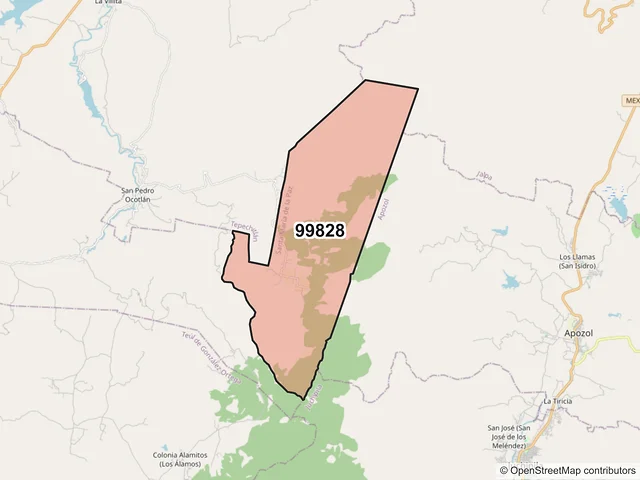 Mapa del código postal 99828, Santa María de la Paz, Zacatecas
