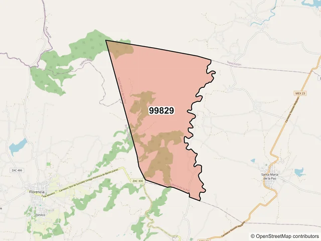 Mapa del código postal 99829, Santa María de la Paz, Zacatecas
