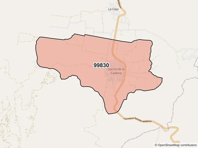 Mapa del código postal 99830, Trinidad García de la Cadena, Zacatecas