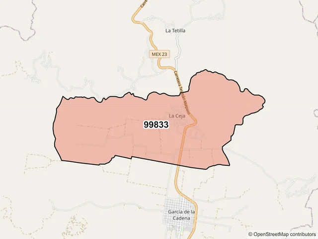 Mapa del código postal 99833, Trinidad García de la Cadena, Zacatecas