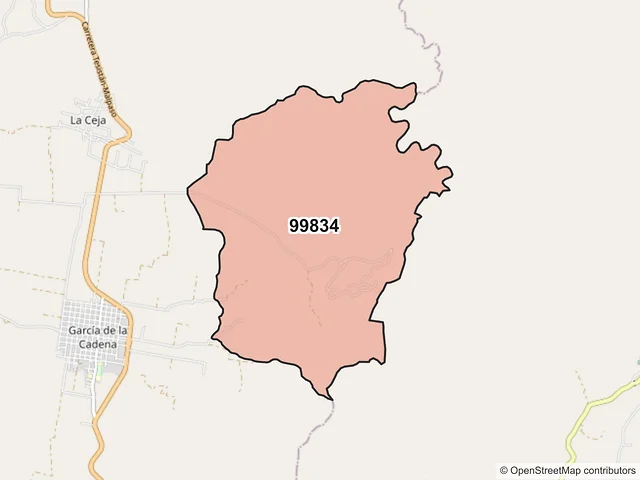 Mapa del código postal 99834, Trinidad García de la Cadena, Zacatecas