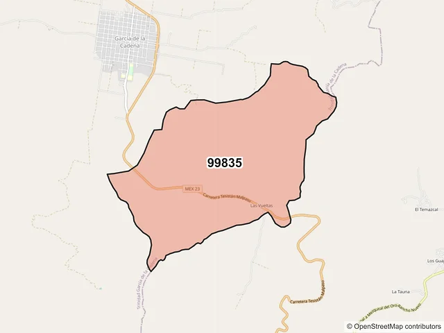 Mapa del código postal 99835, Trinidad García de la Cadena, Zacatecas