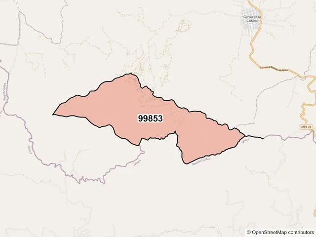 Mapa del código postal 99853, Trinidad García de la Cadena, Zacatecas