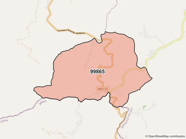 Mapa del código postal 99865, Mezquital del Oro, Zacatecas