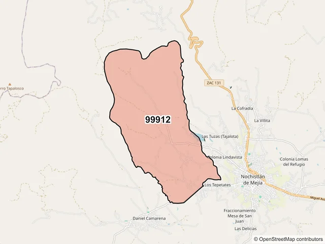 Mapa del código postal 99912, Nochistlán de Mejía, Zacatecas