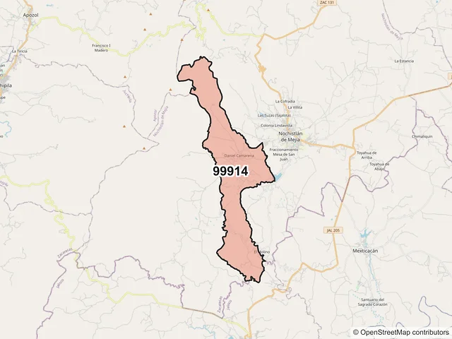 Mapa del código postal 99914, Nochistlán de Mejía, Zacatecas