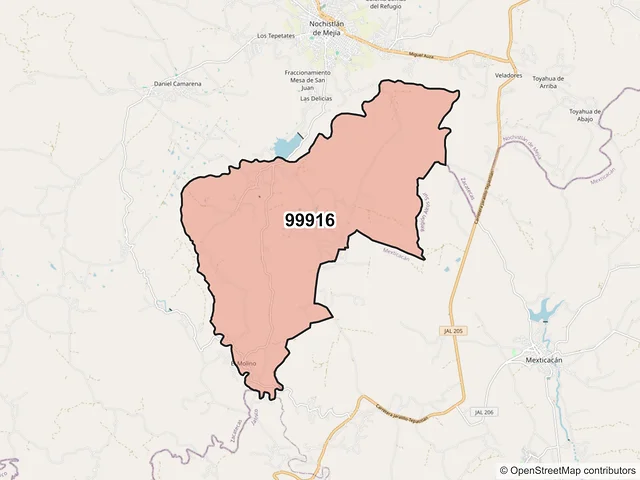 Mapa del código postal 99916, Nochistlán de Mejía, Zacatecas