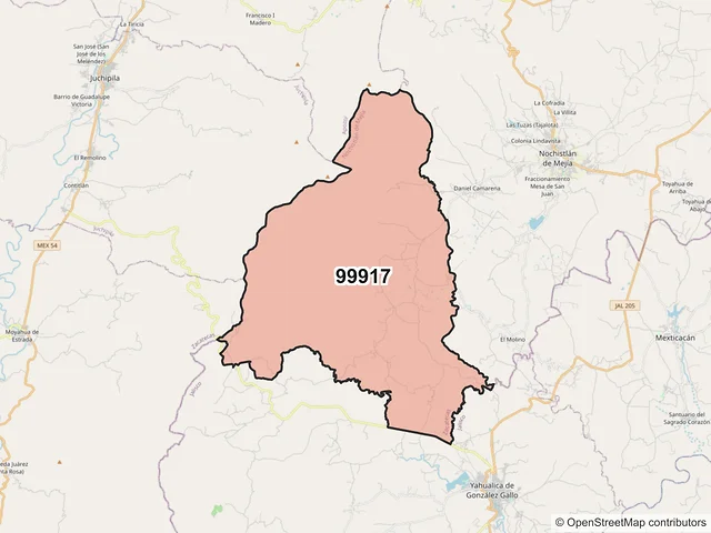 Mapa del código postal 99917, Nochistlán de Mejía, Zacatecas