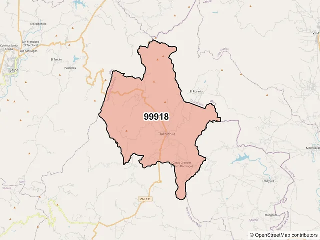 Mapa del código postal 99918, Nochistlán de Mejía, Zacatecas