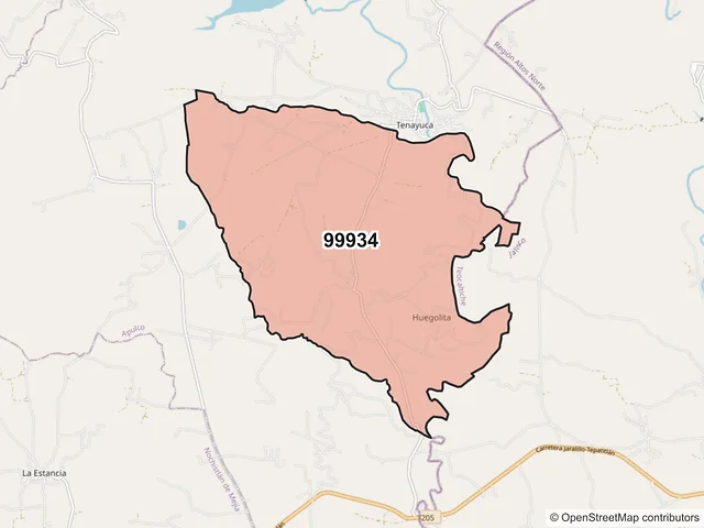 Mapa del código postal 99934, Apulco, Zacatecas