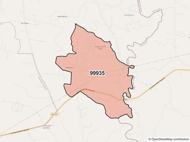 Mapa del código postal 99935, Apulco, Zacatecas
