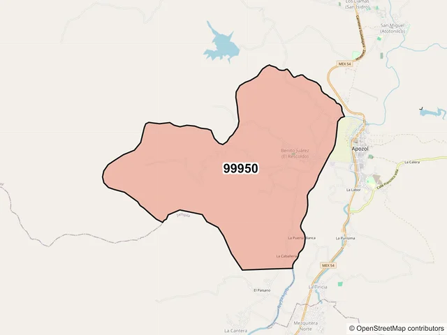 Mapa del código postal 99950, Apozol, Zacatecas
