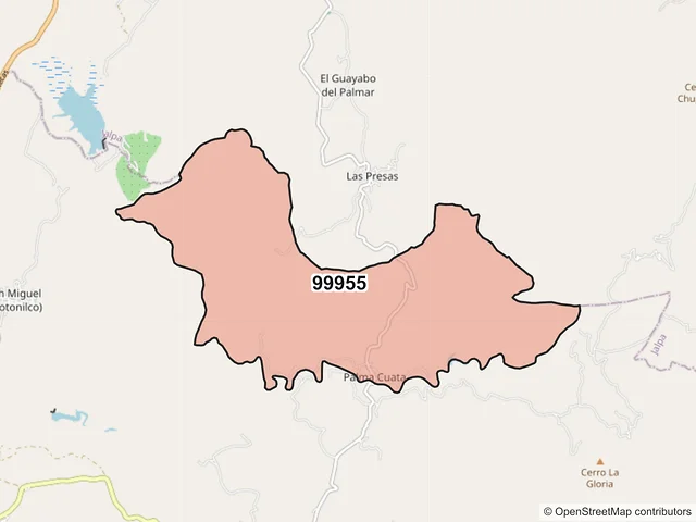 Mapa del código postal 99955, Apozol, Zacatecas
