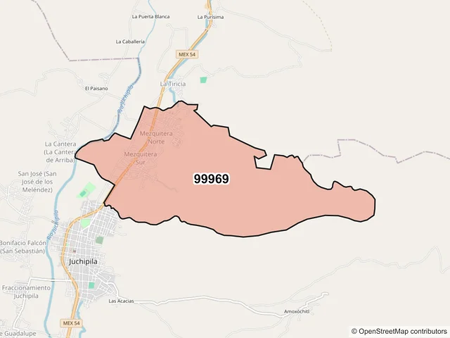 Mapa del código postal 99969, Juchipila, Zacatecas