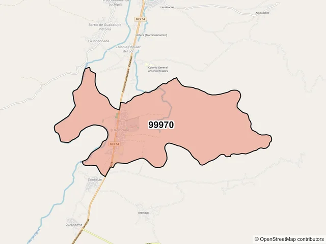 Mapa del código postal 99970, Juchipila, Zacatecas
