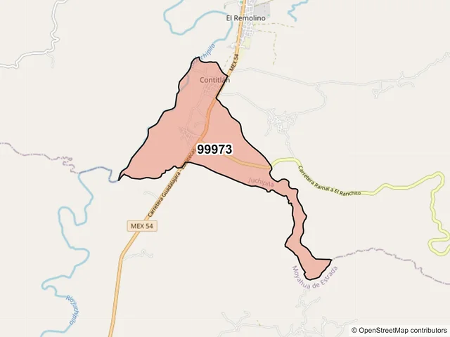 Mapa del código postal 99973, Juchipila, Zacatecas
