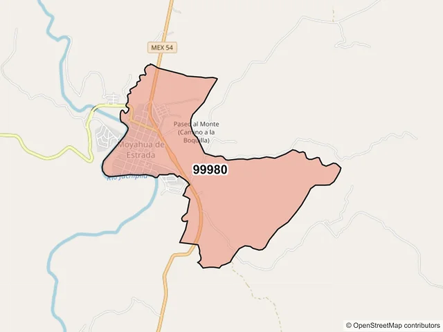 Mapa del código postal 99980, Moyahua de Estrada, Zacatecas