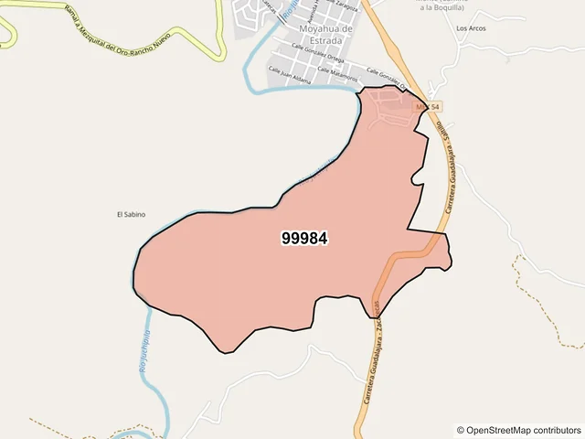 Mapa del código postal 99984, Moyahua de Estrada, Zacatecas