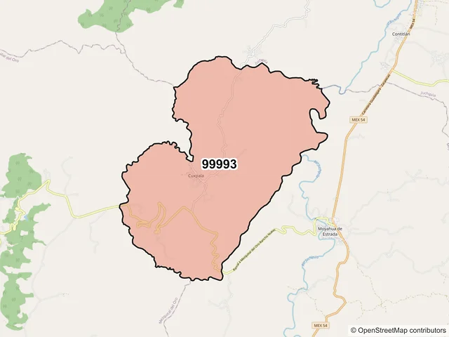 Mapa del código postal 99993, Moyahua de Estrada, Zacatecas