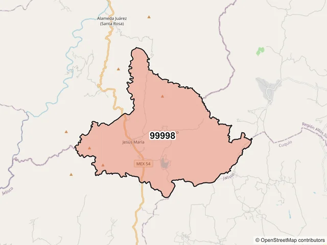 Mapa del código postal 99998, Moyahua de Estrada, Zacatecas