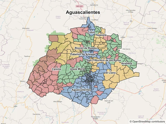 Mapa de códigos postales de Aguascalientes