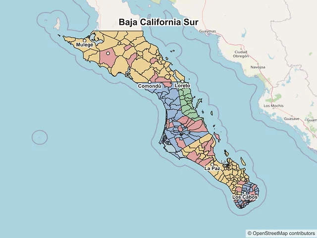 Mapa de códigos postales de Baja California Sur
