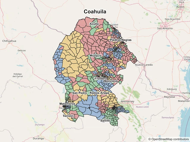 Mapa de códigos postales de Coahuila de Zaragoza