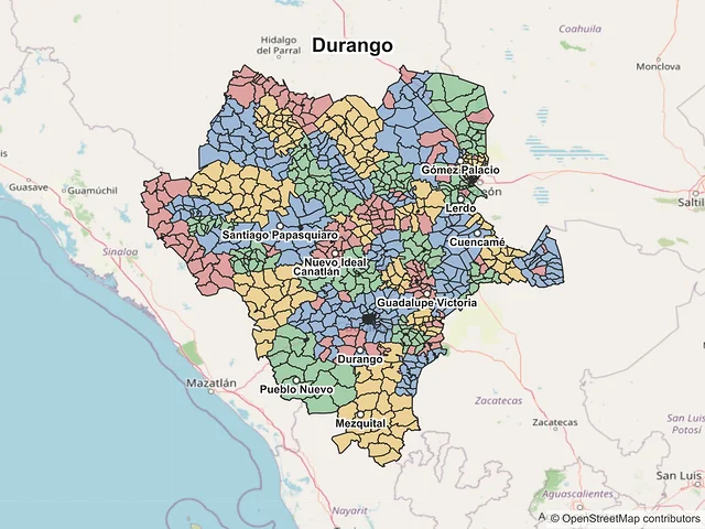Mapa de códigos postales de Durango