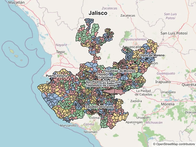 Mapa de códigos postales de Jalisco