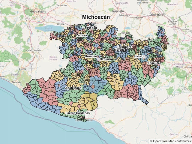 Mapa de códigos postales de Michoacán de Ocampo