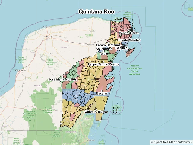 Mapa de códigos postales de Quintana Roo