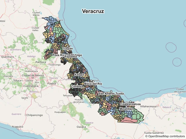 Mapa de códigos postales de Veracruz de Ignacio de la Llave